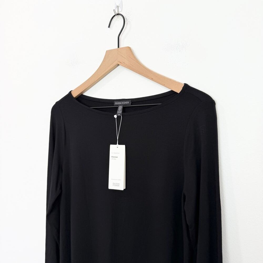 Eileen Fisher Bateau Neck Long Tunic Black Side Slits NWT Size Small - Picture 4 of 8